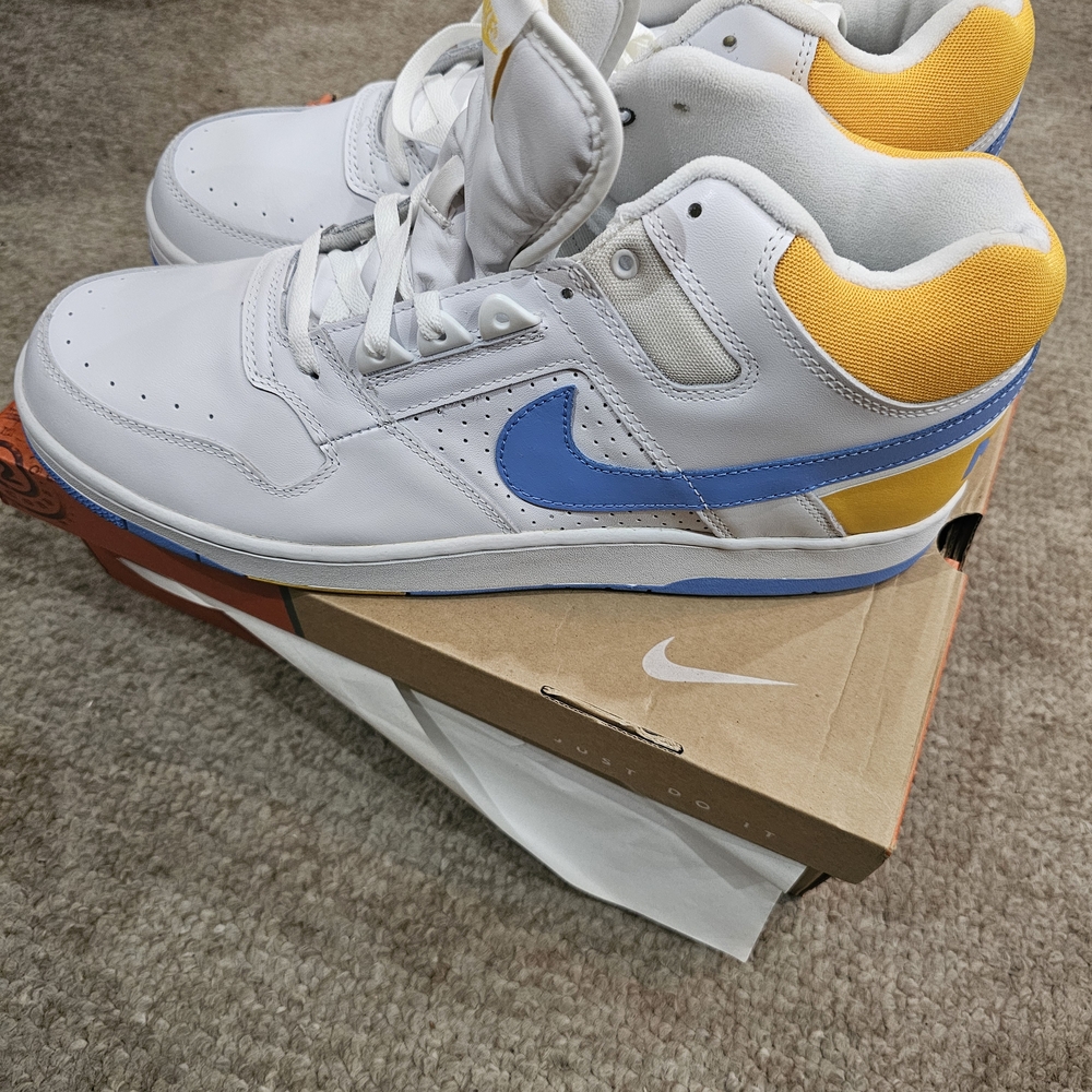 Delta Force 3/4 Size 15 Nike White Sneakers with Blue and Yellow Highlights